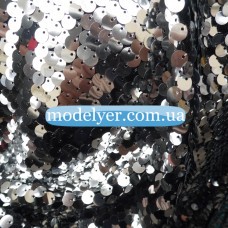 Ткань Пайеточная круглая средняя (серебро на черном)